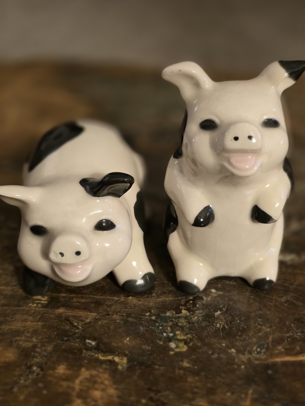 Ceramic Black and White Pig Figurines - Home Art 1962 TP
